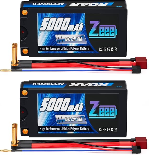 Zeee 2S Shorty Lipo Battery 5000mAh 7.4V 120C with 5mm Bullet to T Plug