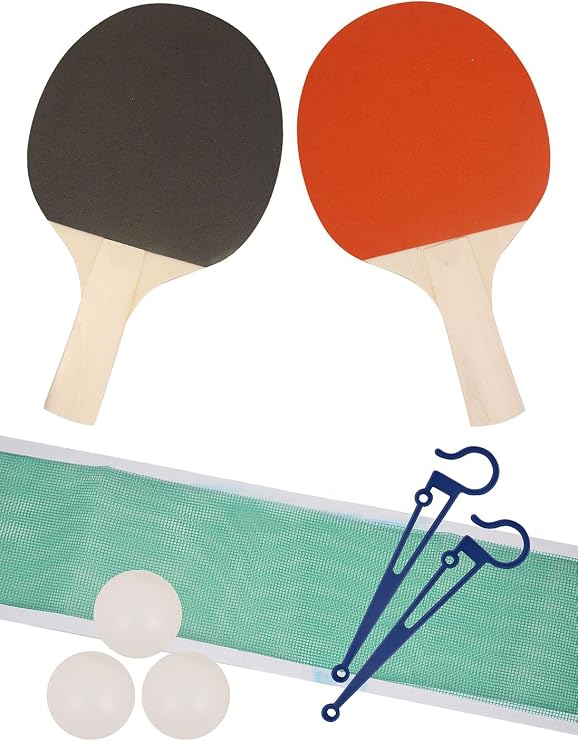 Table Tennis Set - Ping Pong Set with 2 Bats, 3 Balls, Net, 2 Net Clips, For Indoor and Outdoor Use, Portable Travel Pingpong