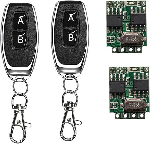 QIACHIP 433MHz 2pc Mini Receiver Built-in Learning Code 1527 Decoding 1 Channel Output with 2 Remote Transmitters