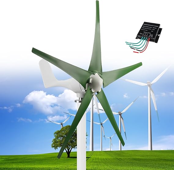 Wind Turbine, 12000W DC 12V/24V/48V Wind Turbine, Generator with 5 Blades Wind Turbine Kit with Solar Wind Hybrid Controller Windmill Generator for Homes Energy Supplementation,Green-24V