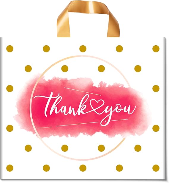 Thank You Bags - 50 Pack Extra Thick Plastic Shopping Botique Bags