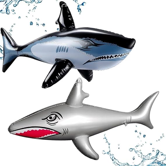2 PCS Inflatable Shark, Shark Inflatable, Swimming Animal Pool Inflatables, Realistic Pool Inflatables for Beach Party Birthday Decors Dress (Silver & Black)