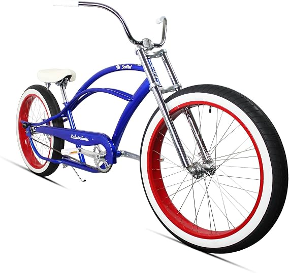 MICARGI Bronco 3.0 Mens Cruiser Bicycles 26/29 inch Long Beach Cruiser Bike with Coaster Brakes Front/Rear White Wall Tires/Black Ties