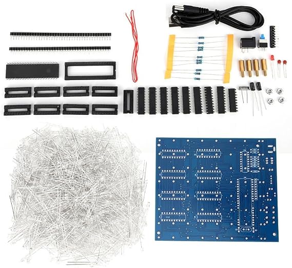 Minhe 3D Light Cube DIY Kit - 8x8x8 LED for Matrix with Pre-Printed PCB, Blue LEDs, STC12C5A60S2 Controller, 74HC573 & ULN2803 for ICS, FR-4 Grade A Board 11.1 x 12.7 cm