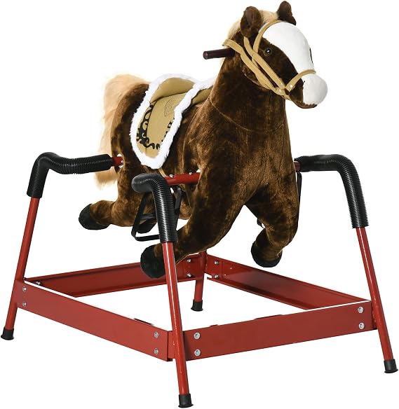 Qaba Kids Spring Rocking Horse Ride on Horse for Girls and Boys Dark Brown