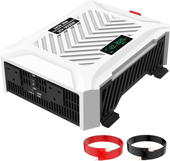 DATOUBOSS 3000W Pure Sine Wave Inverter 12V DC to 240V AC, 6000W Peak Inverter Power Converter with 2 UK Sockets, USB Port and LCD Display for Off-grid, Home, Laptop, RV, Truck, Boat and Camping