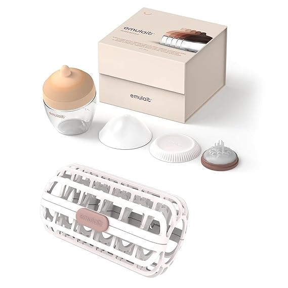 Emulait Classic Glass Baby Bottle, Shape 1, Color Light & Dishwasher Basket Bundle