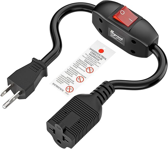 Inline On/Off Switch 4 in 1 Extension Cord, Plugrand 12AWG 3 Prong Extrension Cords Heavy Duty 23A 125V, NEMA 5-15P to 5-15R/5-20R/6-15R/6-20R Cord, Double Break Switch Extender Cable, 40CM Cord