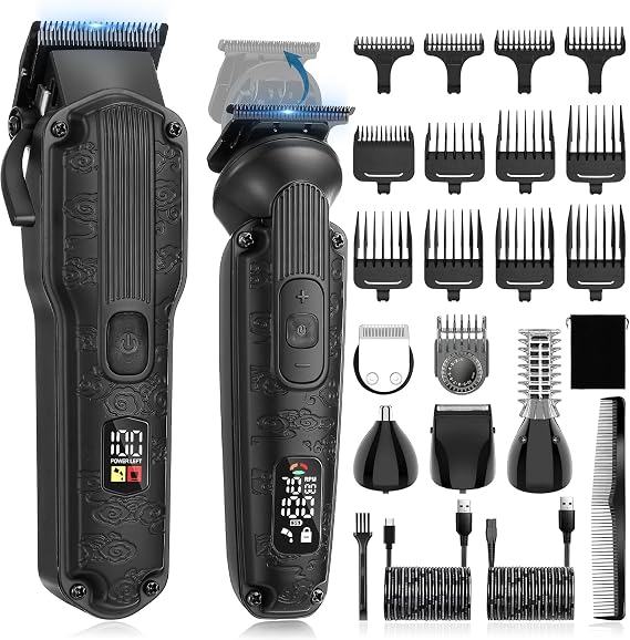 Scttomon Professional Hair Clipper for Men Hair Cutting Kit Men's Beard Trimmer Hair Trimmer Shaver Cordless Barber Clippers and Trimmers Set Black
