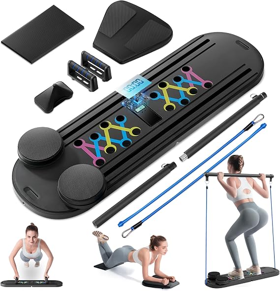 INSMEER Foldable Pilates Reformer Board for Home, 6-in-1 Rebound Ab Roller Reformer Pilates Machine with Resistance Bands, Push Up Bars, Timer, Non-Slip Core Trainer for Women & Men, Full Body Workout