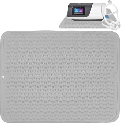 CPAP Protector Mat, Silicone Protector Mat for CPAP Machine, Nightstand Waterproof Protector Mat Protect CPAP Against Water Spills, Heat Damage, Vibration and Scratches Light Gray