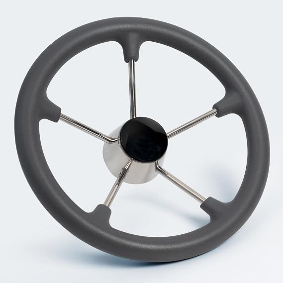 Boat Steering Wheel 13.5",Stainless Steel Anti-Slip PU Foam Cover 5-Spoke Marine Steering Wheel for Bass Pontoon Boat