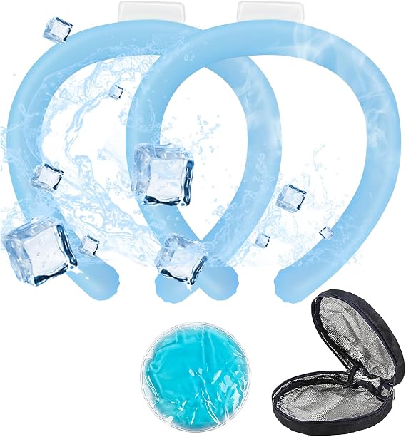 Reusable Neck Cooling Tube 2 Pack with Insulated Bag & Ice Pack Wearable Neck Cooler for Hot Weather, Outdoor Work, Sports 4 Times Extended Cooling, Portable Ice Ring for Neck