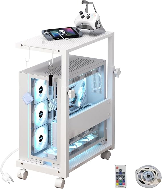 PC Tower Stand Height Adjustable with Charging Station