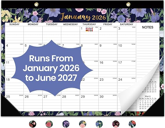 Desk Calendar 2026-2027, 18-Month Calendar, Large 17" x 12" Monthly Desktop & Wall Calendar for Home & Office - Midnight Garden