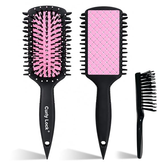 Curl Defining Brush for Curly Hair, Dual-Direction Curl Clumping Hair Brush with Vented Cushion Base, Detangling & Styling Brush for Wet Hair, Defines Natural Curls, With Cleaning Brush