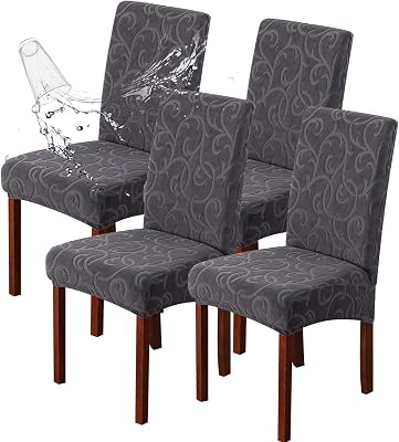 Genina Waterproof Dining Room Chair Covers Stretch Parsons Chair Slipcovers for Dining Room Kitchen Chair Protector Cover, Removable, Washable 4, Flower Pattern-Dark Gray