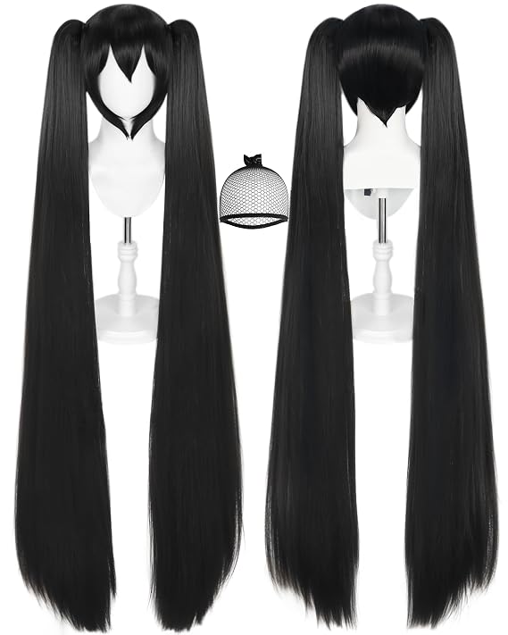 JoneTing 48Inch Long Black Wig for Women Long Straight Black Pigtail Wig