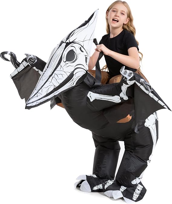 Inflatable Child Skeleton Dinosaur Costume, Ride on Cosplay Boys Girls | 360 Degree Detailed 3D Design, Durable Fabric, Powerful Fan, More Flexible Structure to Fit, Better for Various Occasions