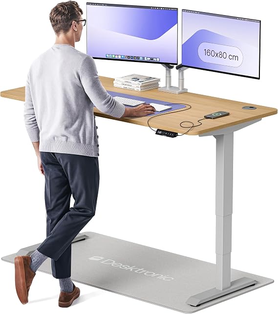Desktronic HomePro Standing Desk – 160 x 80 cm Height Adjustable Desk with Electric Dual Motor, Touchscreen Controller & Integrated USB/USB-C, 3 Memory Presets