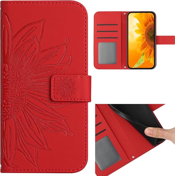 bojioderf Compatible with Tecno Camon 19 Pro 5G Case,Compatible with Tecno Camon 19 Pro 4G Cover Flip Kickstand Card Slots Magnetic Closure Red