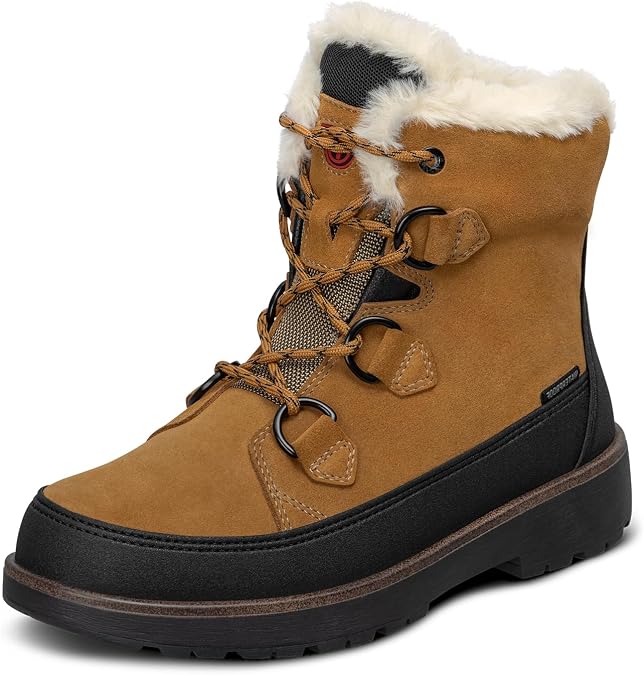 Orthofeet Stowe Orthopedic Womens Leather Snow Boots | Waterproof, Slip Resistant Winter Booties with Cozy Faux Fur Lining, Side Zipper, Lugged Sole, Arch Support, Wide Toe Box