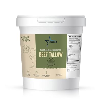 Stellar Beef Tallow 100% Grass-Fed & Finished - Good for Cooking, Baking and Frying - Food Grade 5 lb