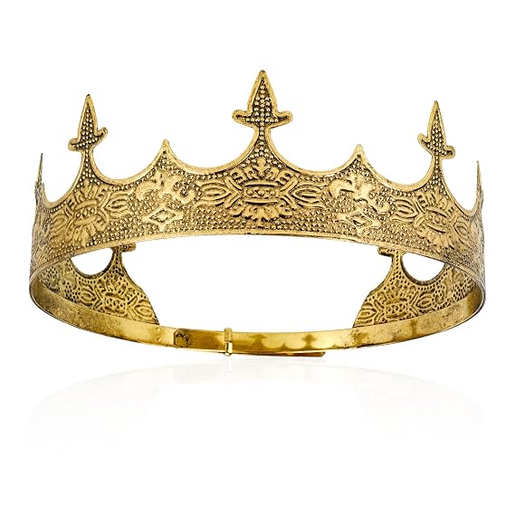 TOBATOBA Gold King Crown for Men - Medieval Renaissance Costume Accessory for Prince Crown Birthday, Prom, Halloween, Cosplay