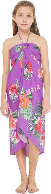 Girl Hawaiian Halter Dress in Pretty Tropical Hot Pink