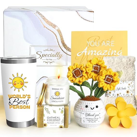 Sunflower Gifts for Mother's Day, Inspirational Christmas Birthday Gifts for Mom, Thank You Gift Box for Women, Sending Sunshine Gift Basket for New Mama Mother-in-Law Grandma Nana Aunt Wife Friend