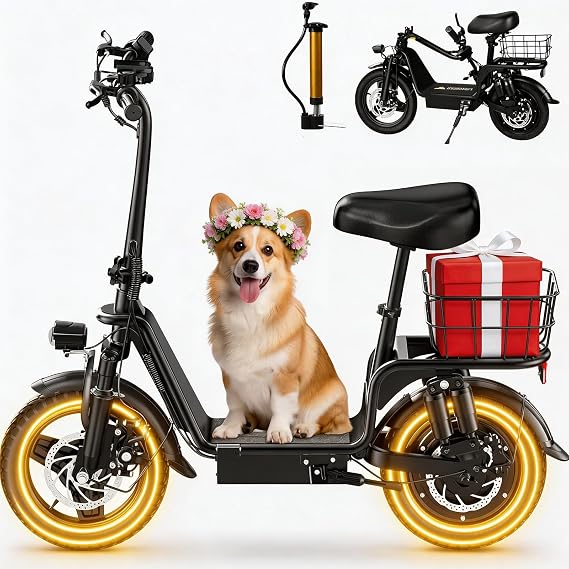 Electric Scooter with Seat for Adults,1800W Peak Power, 42 Mile Long Range, 20MPH, 14" Tires,Off-Road Foldable Commuter E-Scooter with Basket for Pets Dogs and Items, 330lbs Max Load