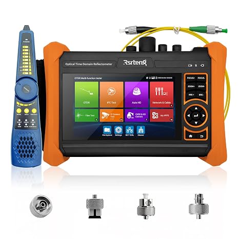 Rsrteng OTDR Optical Fiber Tester 1310/1550nm 28/26dB Range 150km CCTV Tester 12MP IP Camera Test 8MP TVI/CVI/AHD/CVBS OPM OLS LS Event Map Cable Test Network Tools Connectors FC/UPC,SC,ST,LC