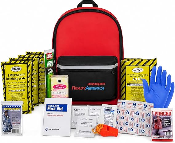 Ready America 70180 72 Hour Emergency Kit, 1-Person, 3-Day Backpack, Includes First Aid Kit, Survival Blanket, Emergency Food Portable Disaster Preparedness Go-Bag for Earthquake, Fire, Flood