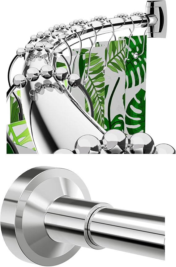 Bonpally Set of Curved Shower Curtain Rod(Chrome,43-72 inches) and Adjustable Tension Shower Rod(Chrome,32-89 inches)