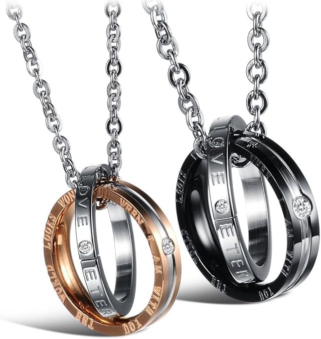 Feraco His Hers Matching Set Necklace For Couples, Titanium Stainless Steel Promise Love Pendant Necklaces, Jewelry Gifts for Girlfriend Boyfriend