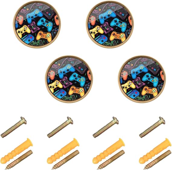 Blueangle 4 Pack Colorful Video Game Controllers Cabinet Knobs 1-1/4 inch Round Drawer Pulls for Dresser & Kitchen Cabinets