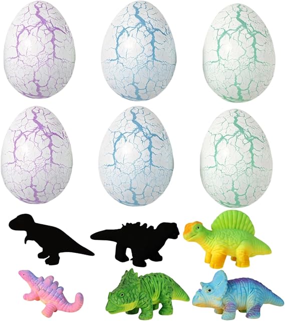 6PCS Hatching Dinosaur Egg, Dinosaur Hatching Rainbow Eggs, Primal Hatch Dinosaur Egg Toy Set, Dinosaur Eggs with Hatching Feature, Five Piece Educational, Random Dinosaur Collection for Creative Play