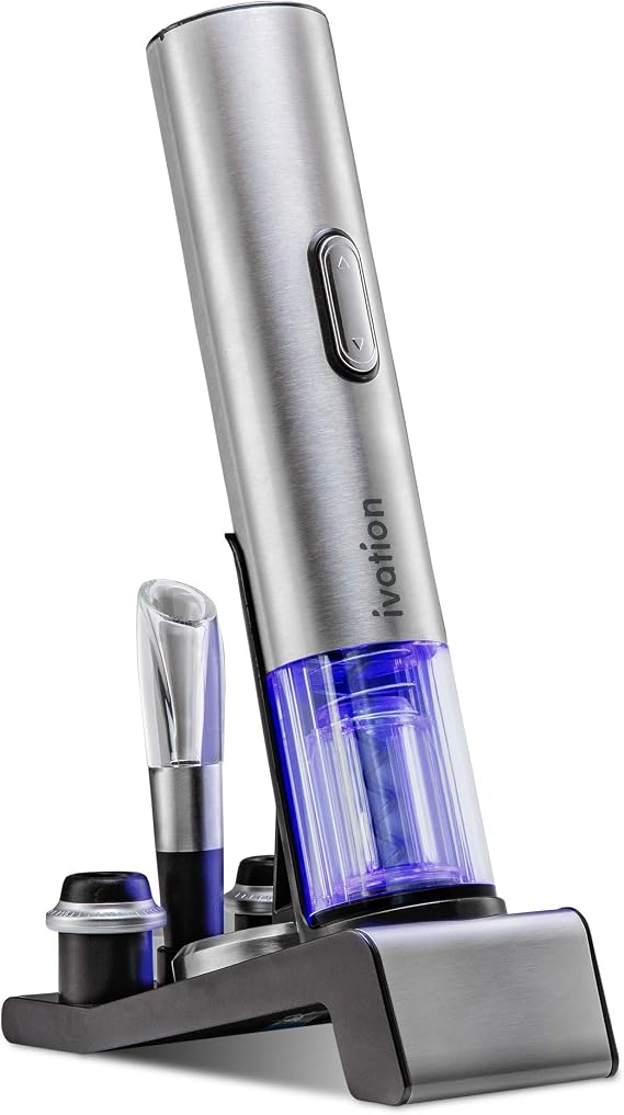 Ivation 6-in-1 Electric Wine Opener Gift Set, Preserver, Charging Base