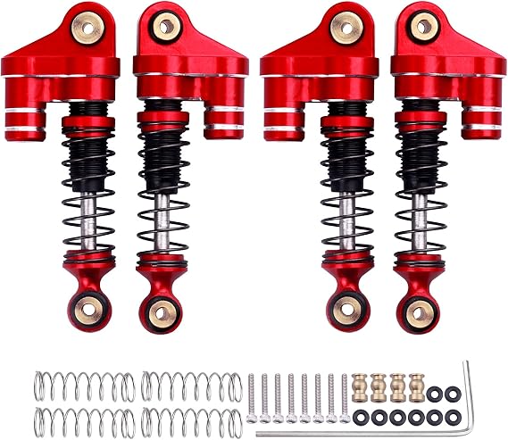 Aluminum 36mm Shocks for SCX24 Gladiator C10 JLU Deadbolt B17 Axial 1/24 RC Crawler Upgrade Parts (4-Pack) (Black&red)