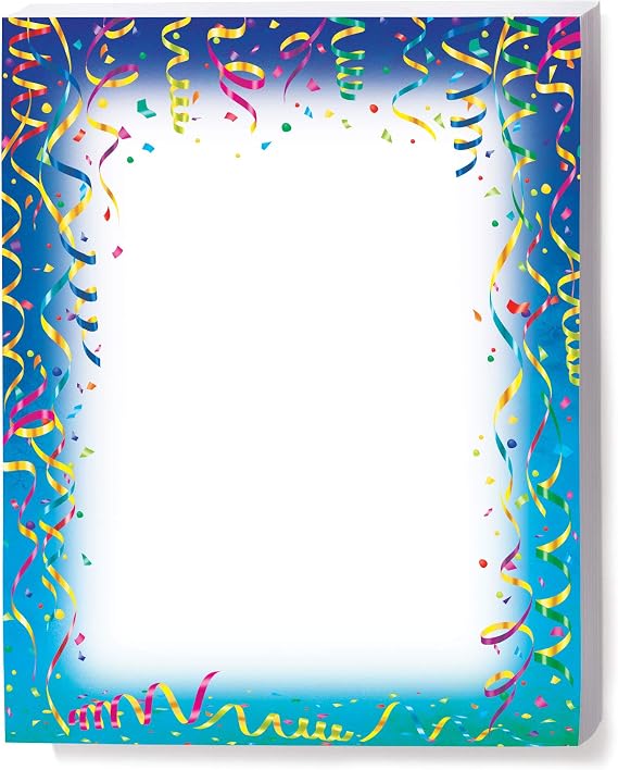 PaperDirect Lively Confetti Streamers Birthday Graduation Celebrations Party Paper Stationery, Border Paper, Letterhead 8.5 x 11, 100 sheets, Elegant Premium Writing Paper, Decorative Printer Paper