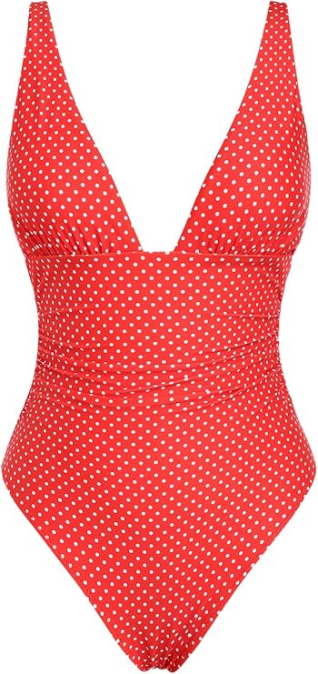 seamoly Vintage Striped Ruffles Trim Tied Plunging Neck One-Piece Swimsuit