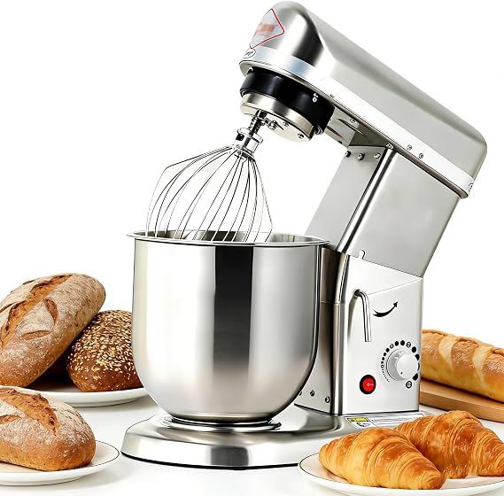 Commercial Food Mixer, 5L/7L/10L Baking Stand Mixer, Kitchen Electric Mixer Multi-Function with Stainless Steel Bowl for Bakery Pizzeria Restaurant,Silver(10L)