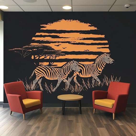 Zebra Wallpaper, Sunset Savanna Wild Animal Wall Mural for Bedroom Living Room TV Background Sofa Wall Decor, African Wildlife Room Decoration (Not Peel and Stick), 59" x 40"