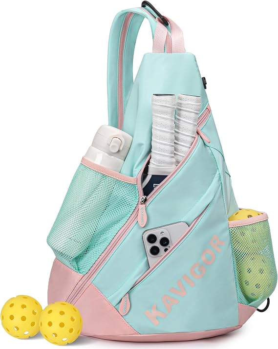 KAVIGOR Pickleball Sling Bag, Convertible Ultra-Light Backpack with Skin-Soft Fabric & Wet/Dry Pocket, Fits 4 Paddles + Gear