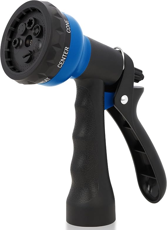 NEXCOVER Garden Hose Nozzle Sprayer - 7 Adjustable Watering Patterns Nozzle for Water Hose, Non-Slip Garden Spray Nozzle for Car Washing, Watering Plants, Pets Showering, Lawns Cleaning, Blue