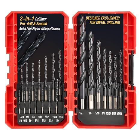 ANGELSWORD M35 Cobalt Drill Bit Set, 21 PCS 1/16"-1/2", TiAlN Coated Drill bit with Bullet Point Tip, for Hardened Metal, Stainless Steel, Cast Iron and Light-Gauge Metal