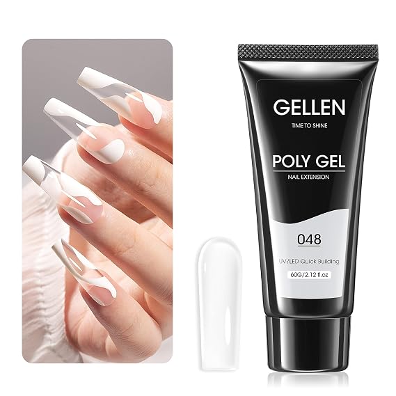 GELLEN Poly Gel Clear Nail Extension Gel, 60g Clear Builder Nail Gel Long Lasting Trendy Nail Art Design for Salon Manicure Beginner Easy DIY