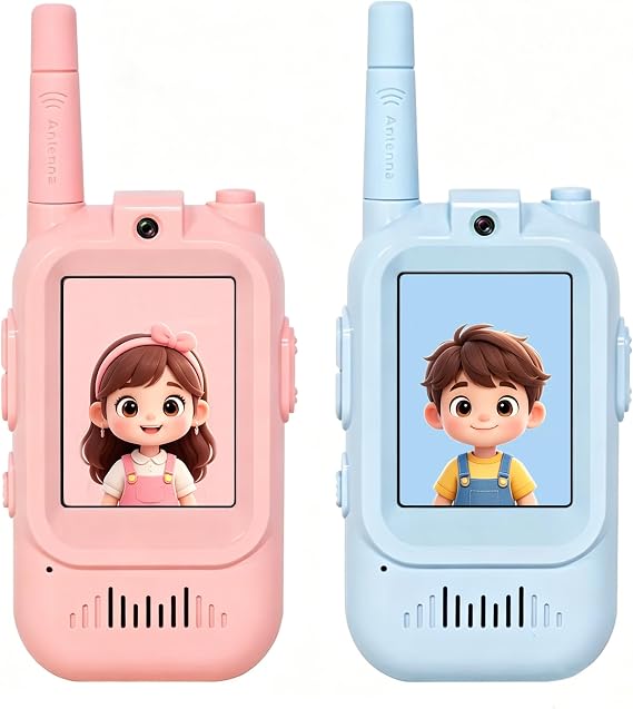 Children's Video interphone, Equipped with a Camera, Suitable for Boys and Girls Aged 3-12, 650mAh Rechargeable, Long-Distance Communication, high-Definition Screen, 2-piece Set