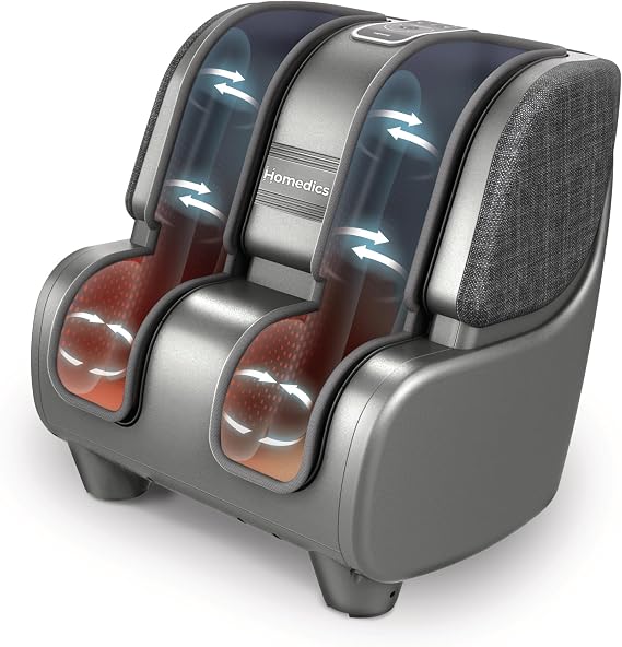 Homedics Deluxe Foot Massager Calf Massager, Rolling & Compression Massage | Adjustable Tilt, Washable Liners, 4 Programs, 3 Intensity for Muscle Relief and Post-Workout Recovery