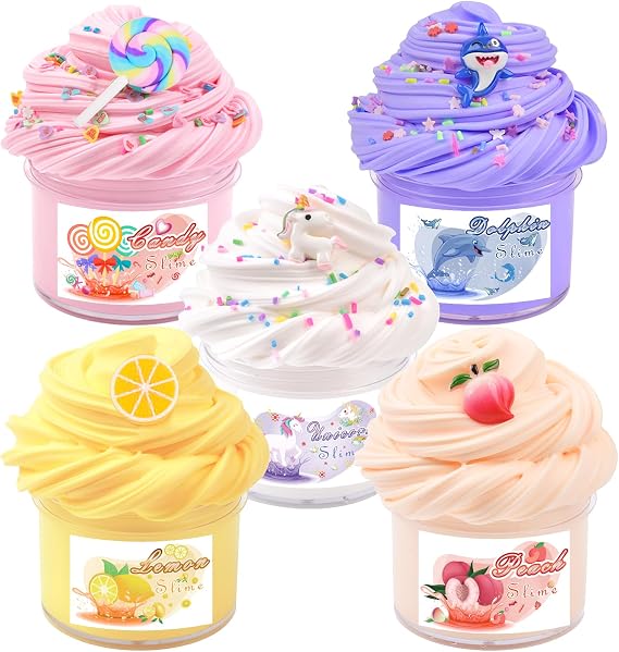 5 Pack Butter Slime Kit,Peach Slime Birthday Gifts for Kids,Party Favor for Girls & Boys,Non Sticky,Super Soft Sludge Toy